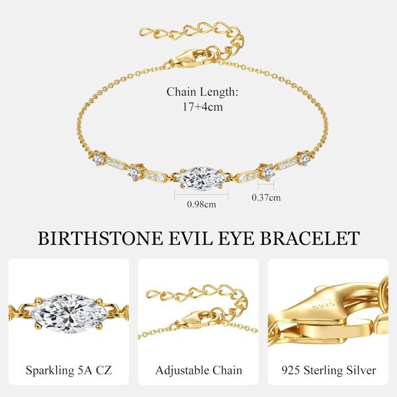 Elegant Sterling Silver Birthstone Charm Bracelet for Women - Adjustable, Perfec - Picture 4 of 6